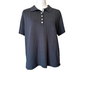 Jones New York Signature Woman Polo Shirt 1X Black Cotton/Spandex Short Sleeve